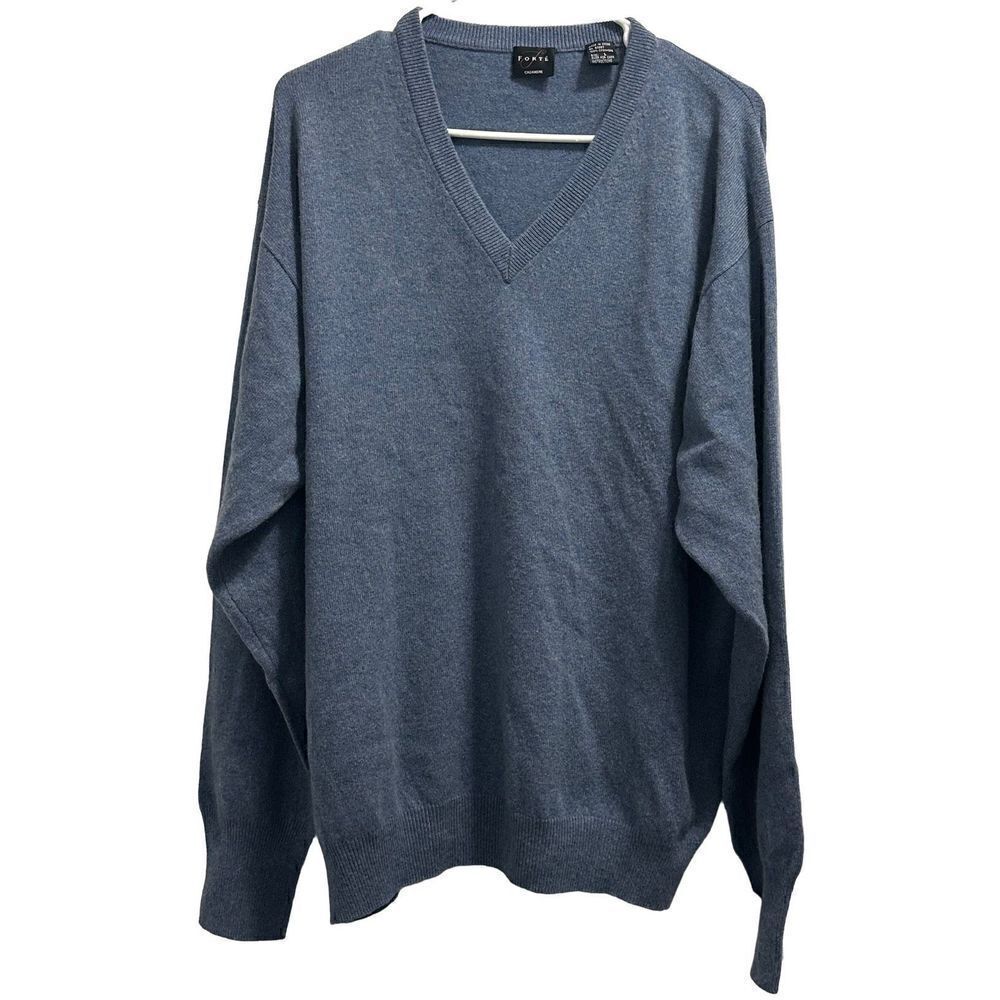 Men's Blue V Neck Forte Pure Cashmere Knit Sweater Size Large